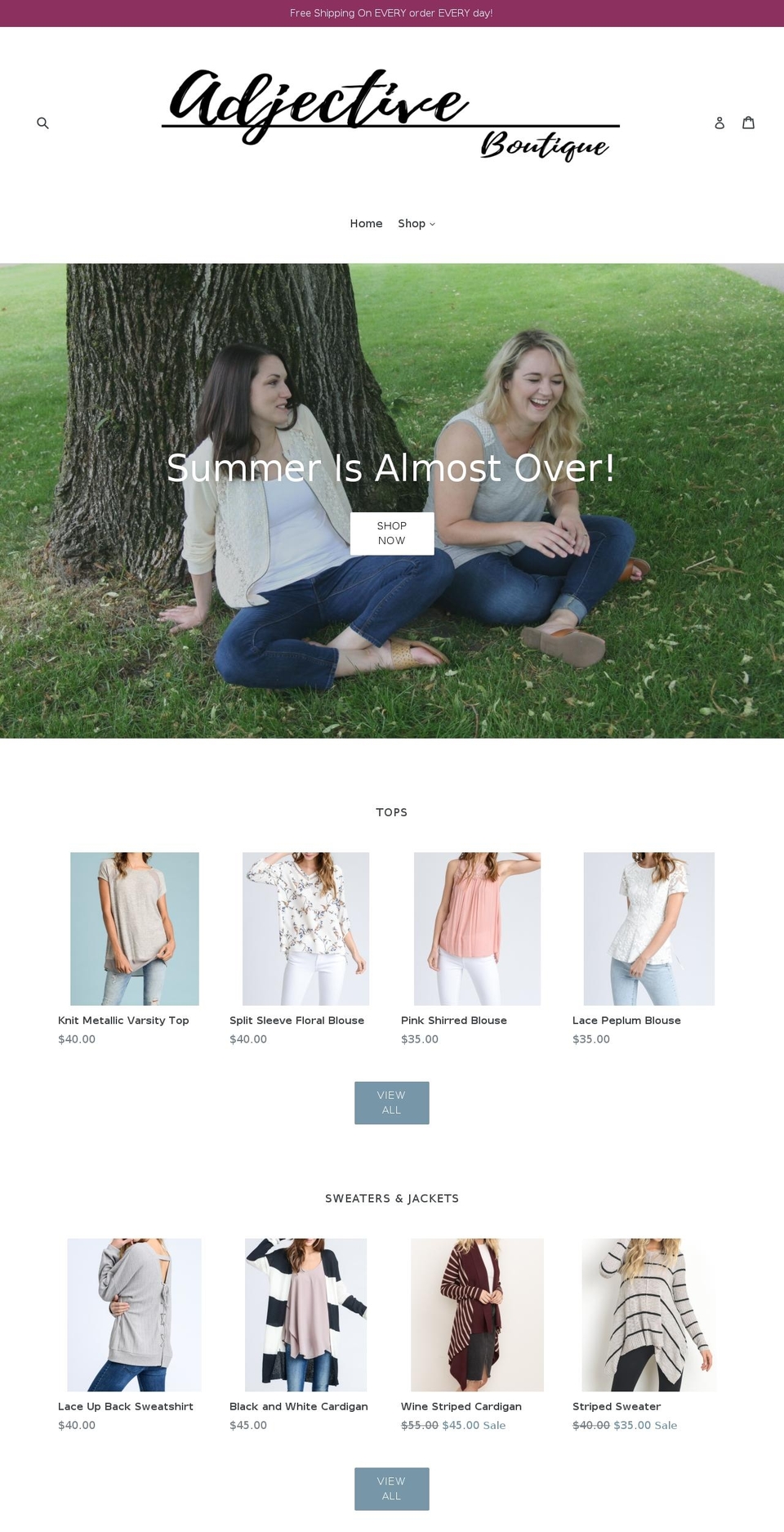 adjectiveboutique.com — Shopify storefront screenshot
