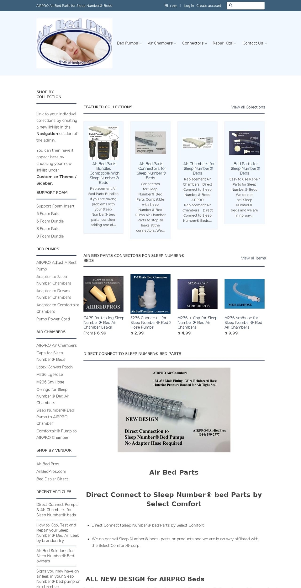 adjustableairbedparts.com shopify website screenshot