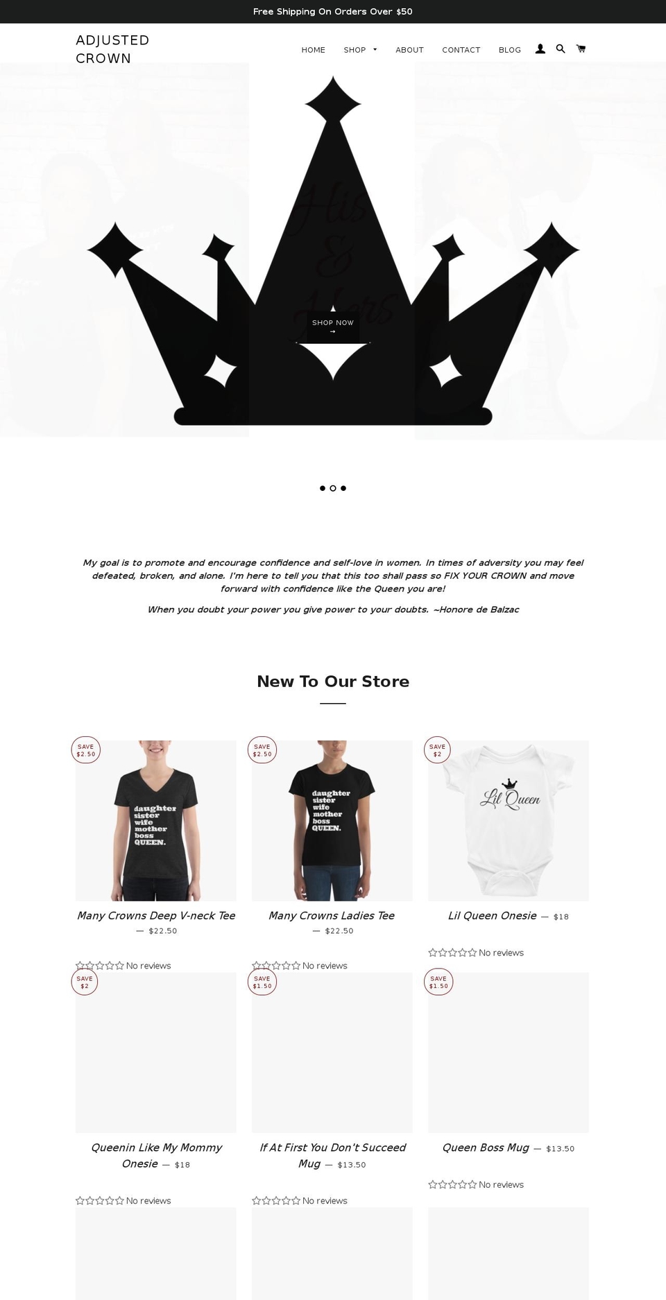 adjusted-crown.com — Shopify storefront screenshot