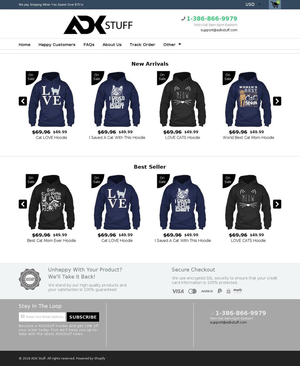 adkstuff.com — Shopify storefront screenshot