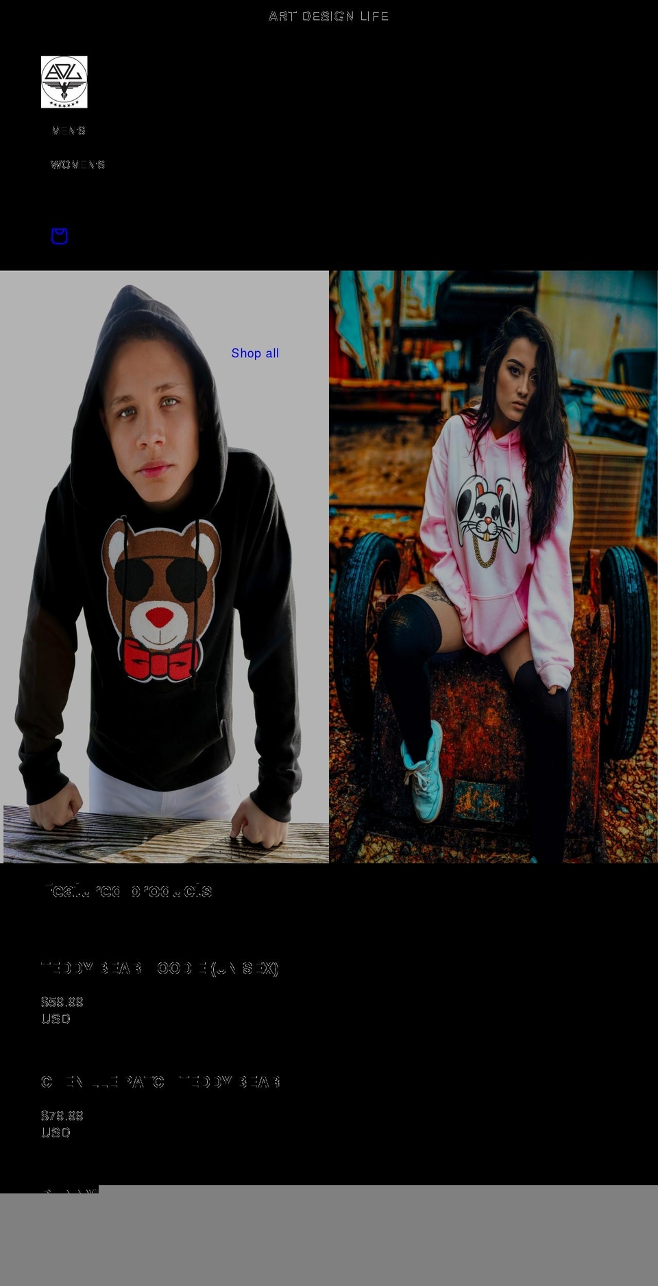 adlclothingline.com shopify website screenshot