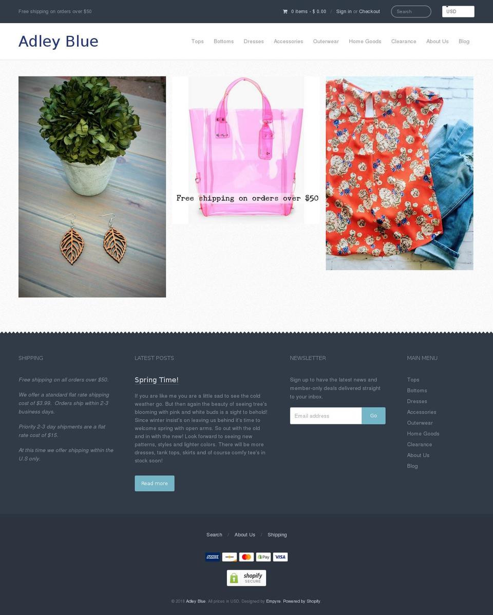 adleyblue.com — Shopify storefront screenshot