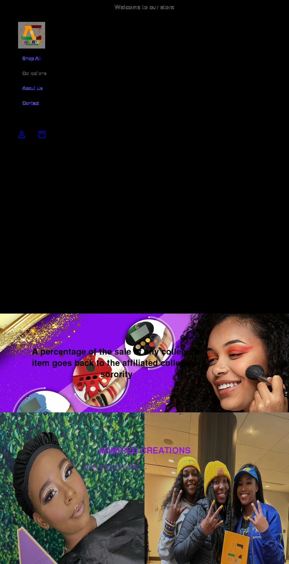 admiredcreations.com shopify website screenshot