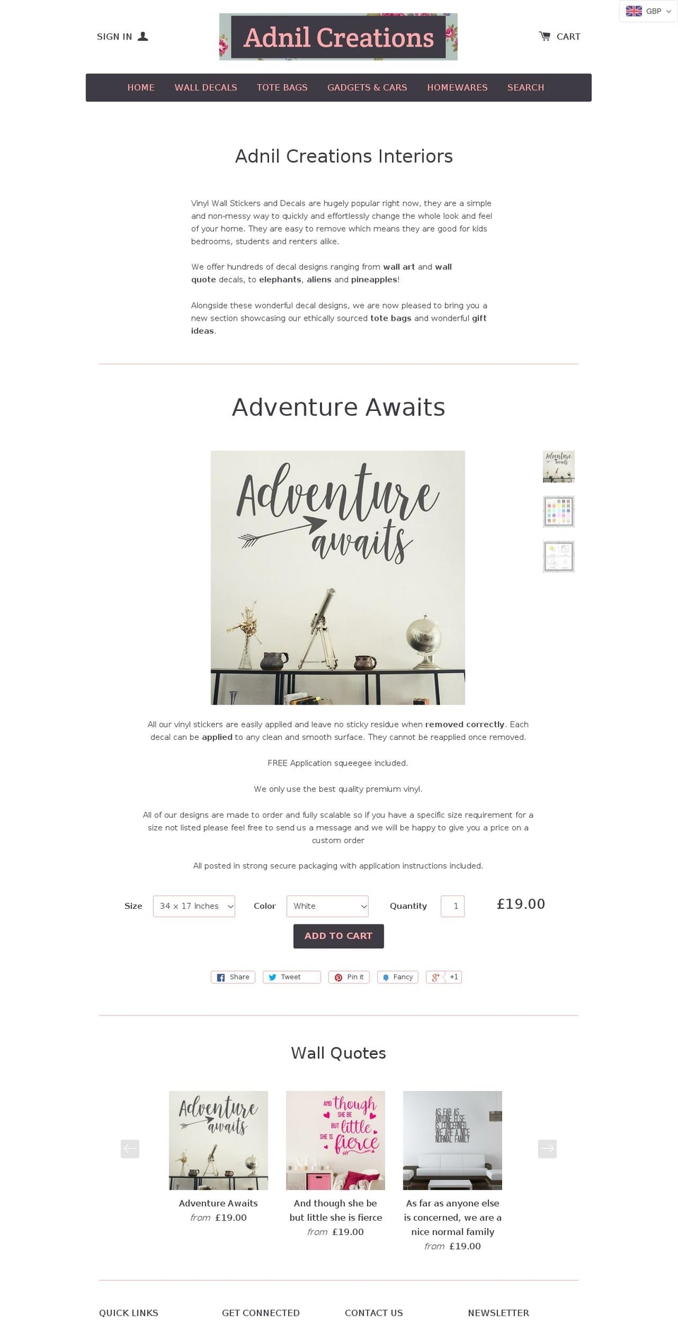 adnilcreations.com shopify website screenshot
