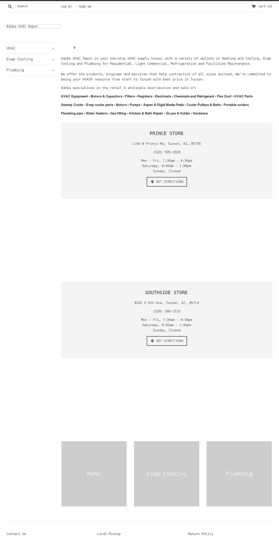 adobehvac.com shopify website screenshot