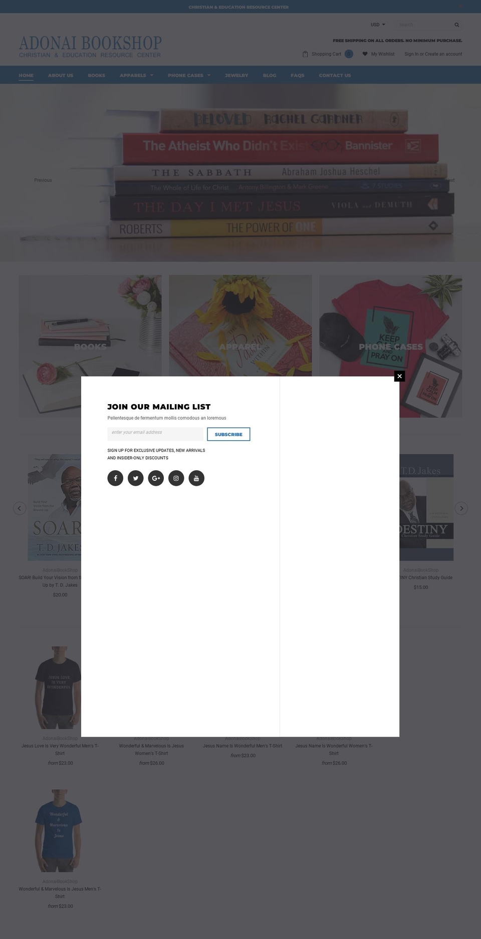 adonaibookshop.com shopify website screenshot
