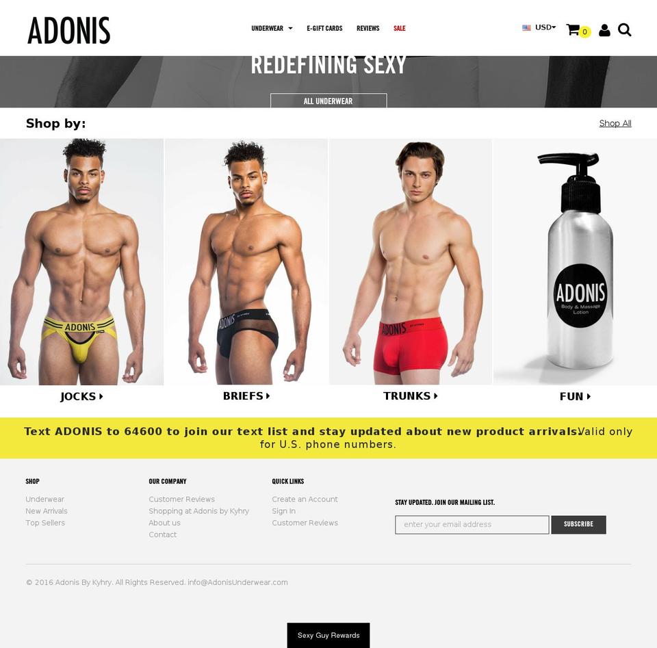 adonisunderwear.com shopify website screenshot