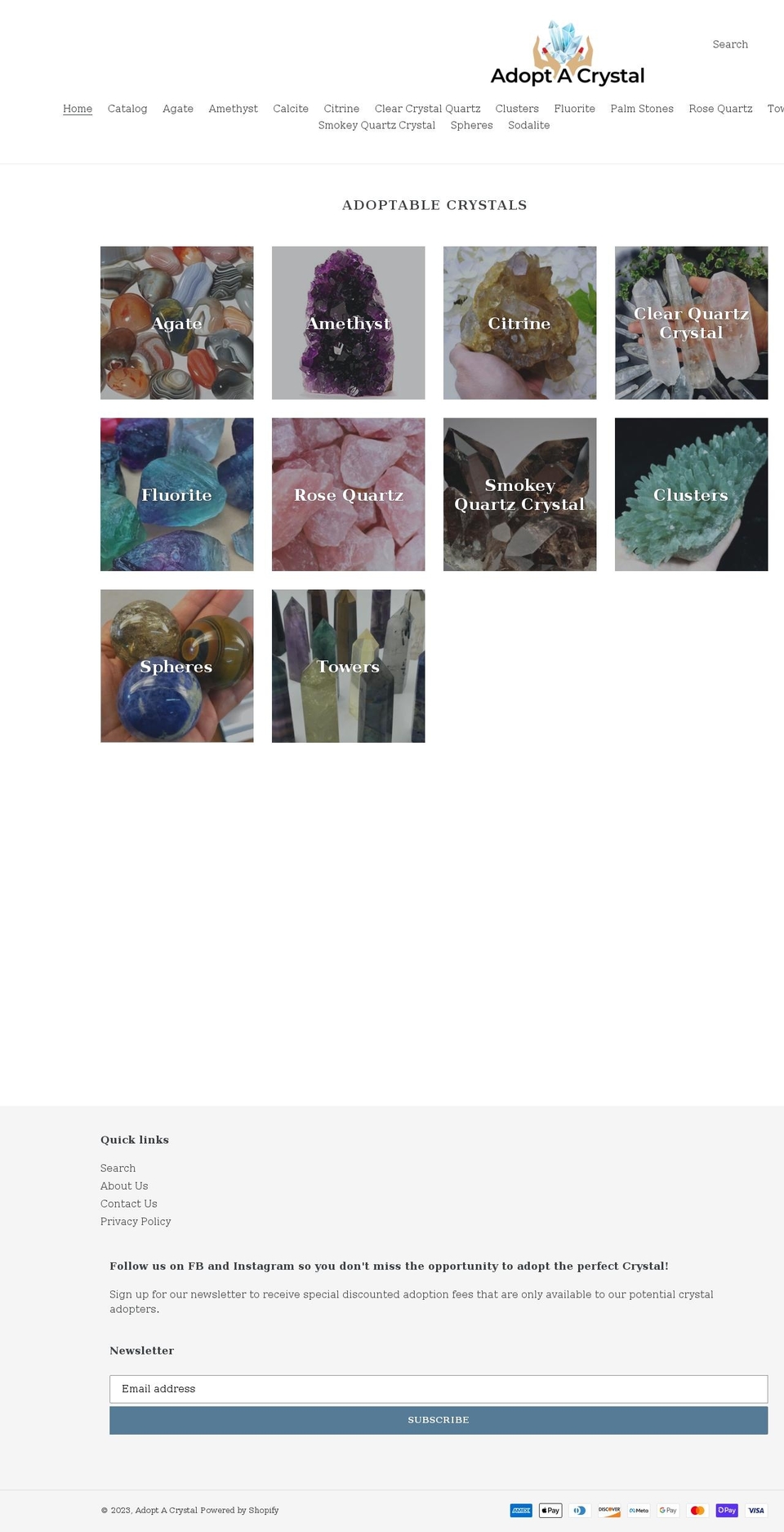 adoptacrystal.com shopify website screenshot