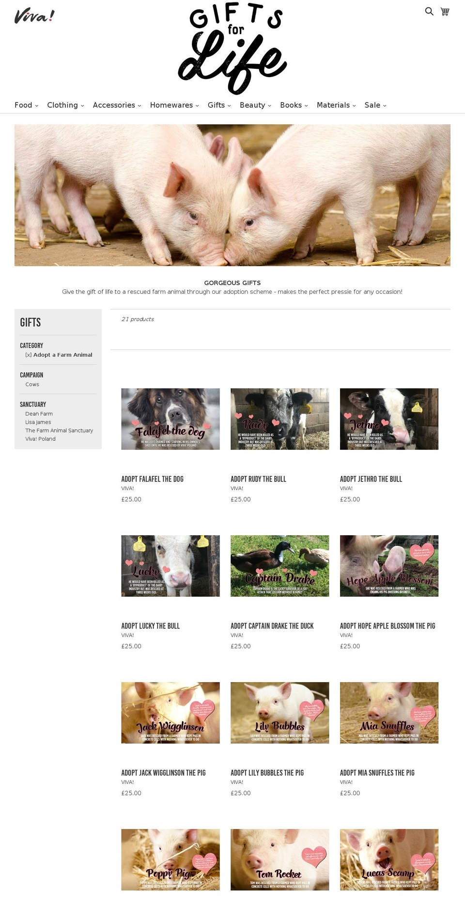 Viva! Shopify theme site example adoptafarmanimal.org.uk