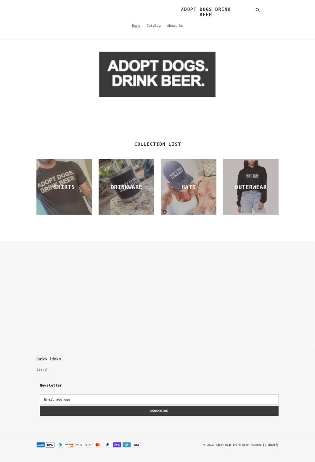adoptdogsdrinkbeer.com shopify website screenshot