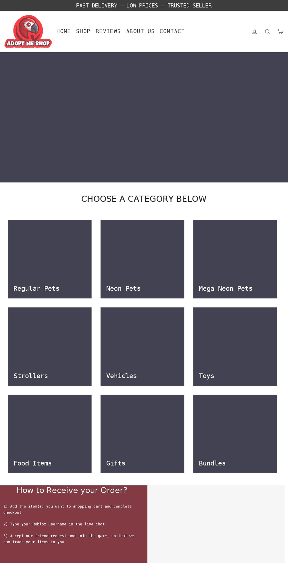 adoptme.shop shopify website screenshot