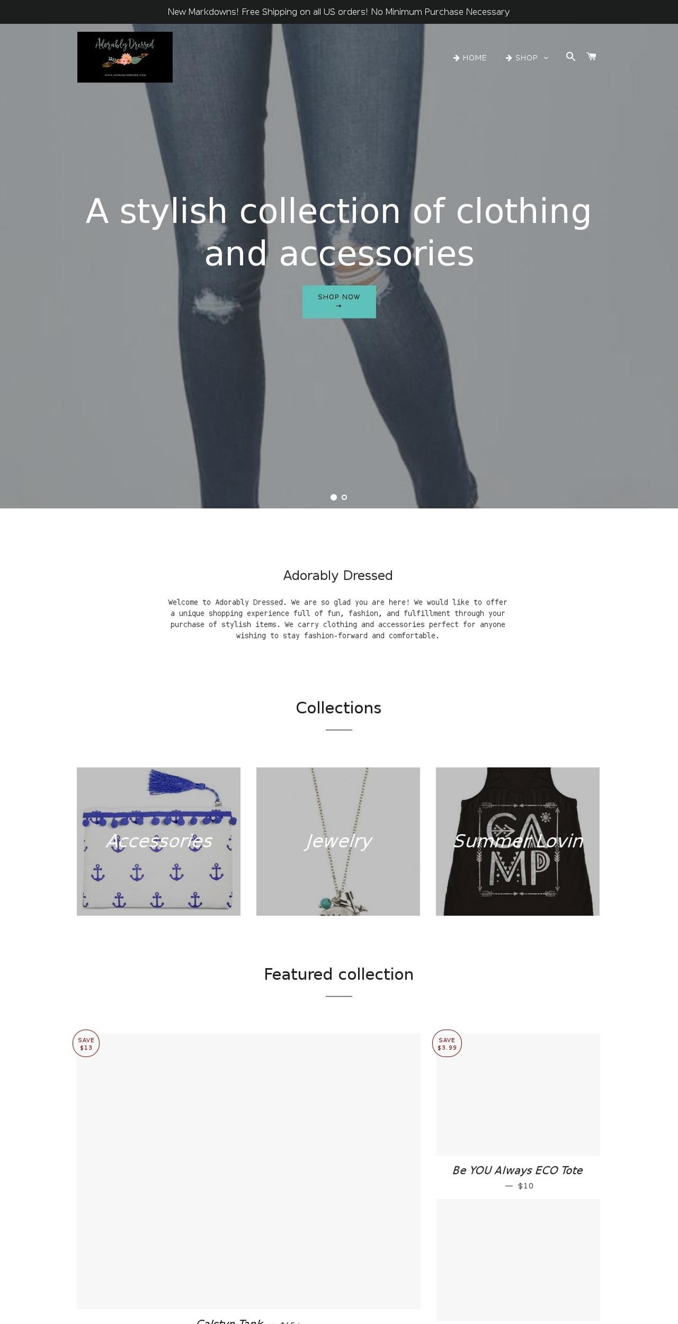 adorablydressed.com shopify website screenshot