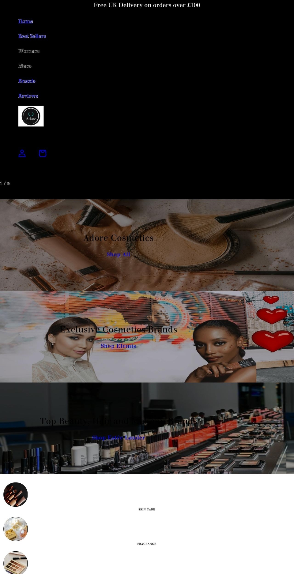 adore-cosmetics.com shopify website screenshot