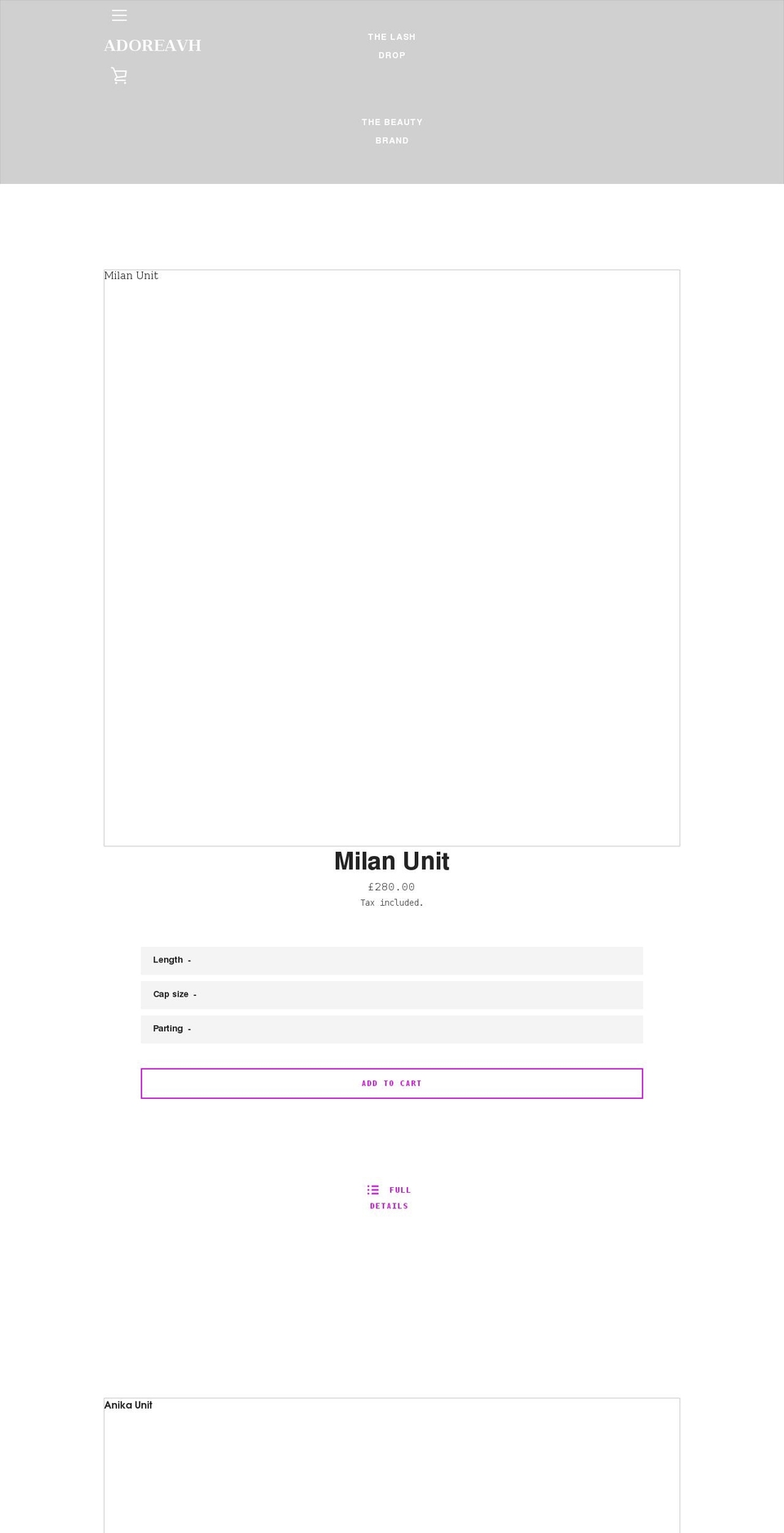 adoreavh.com shopify website screenshot