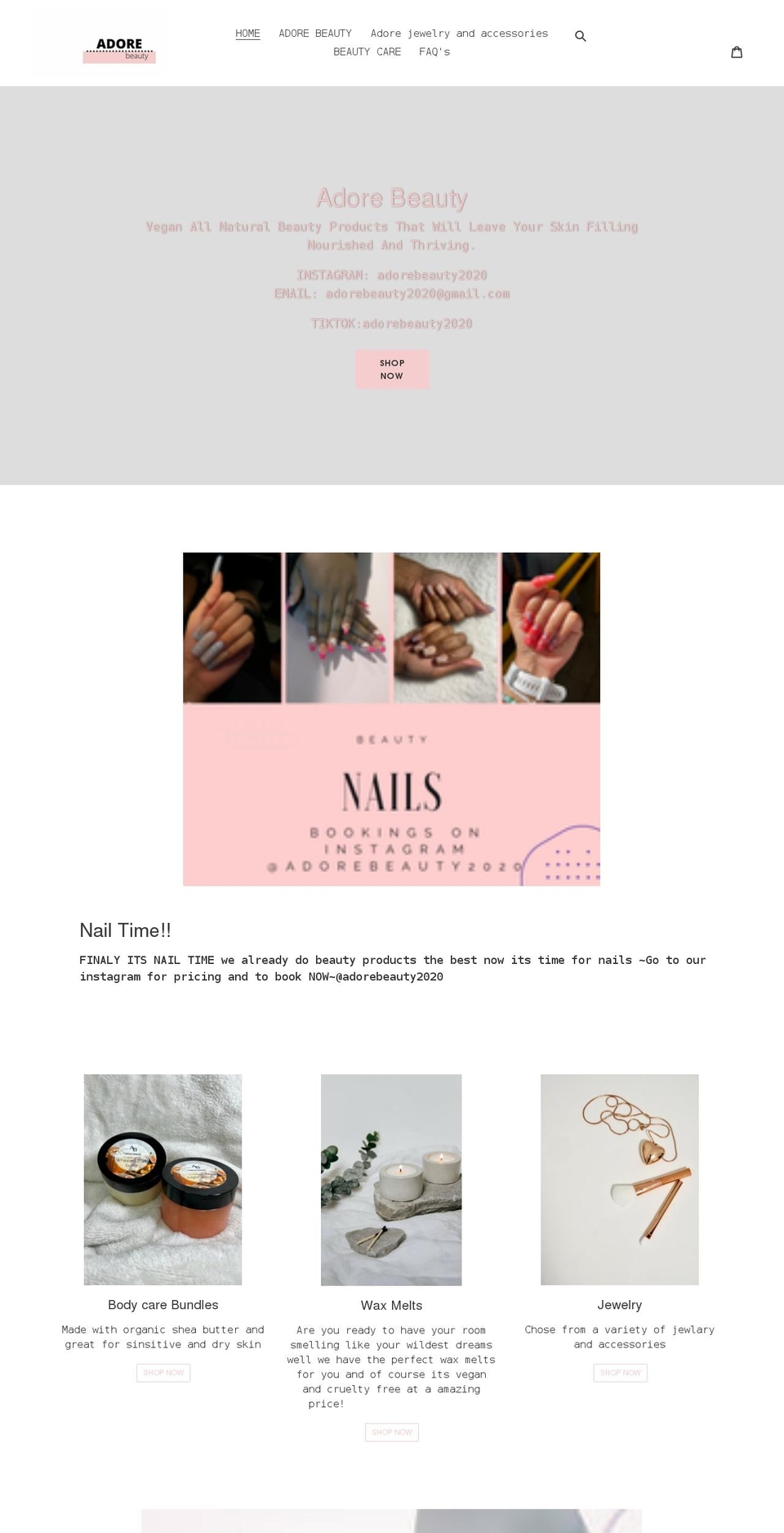 adorebeauty.shop shopify website screenshot