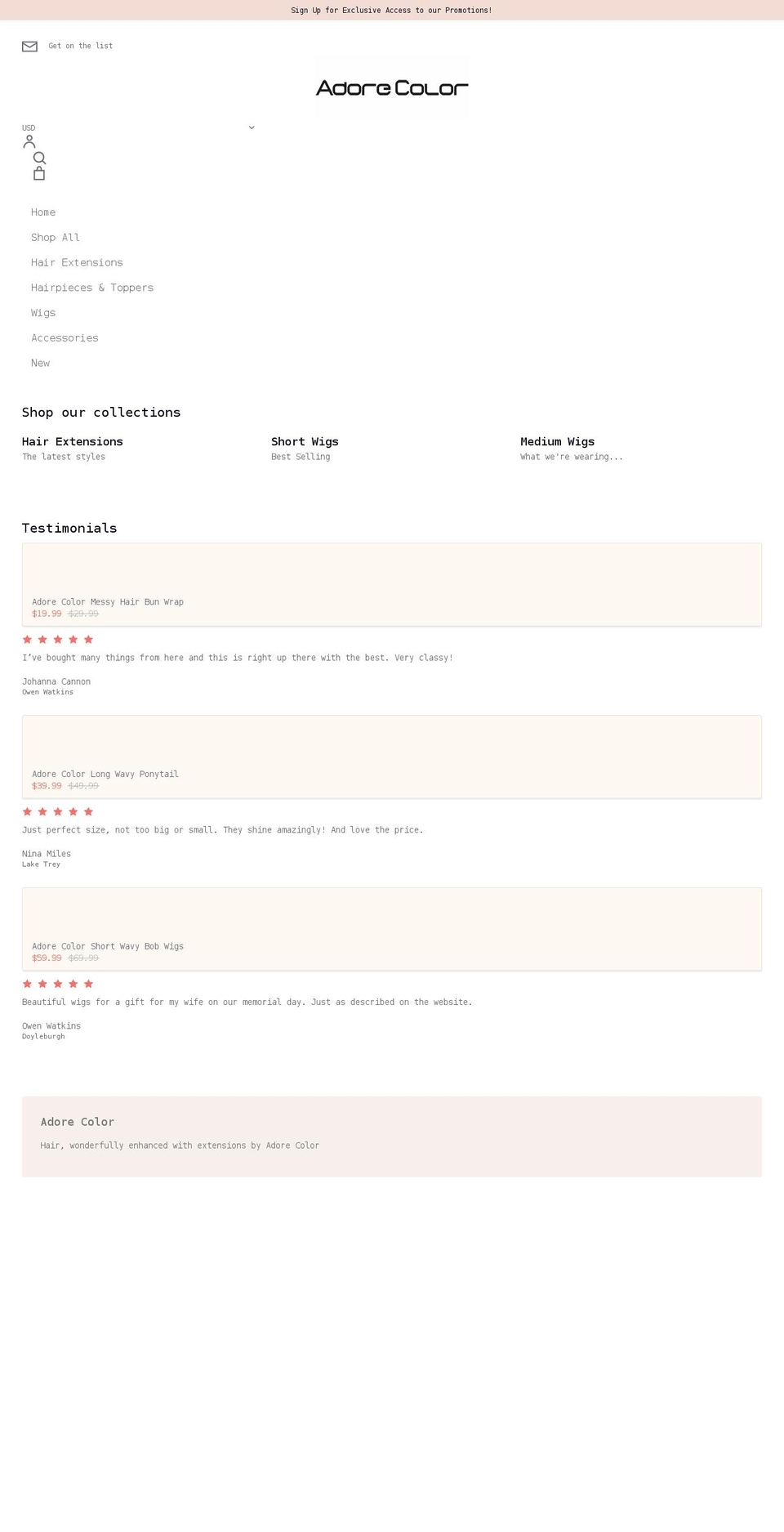 adorecolor.com shopify website screenshot