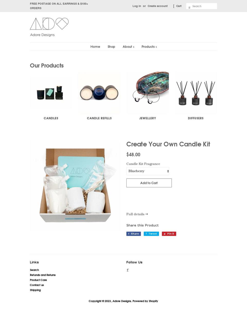 adoredesigns.com.au shopify website screenshot