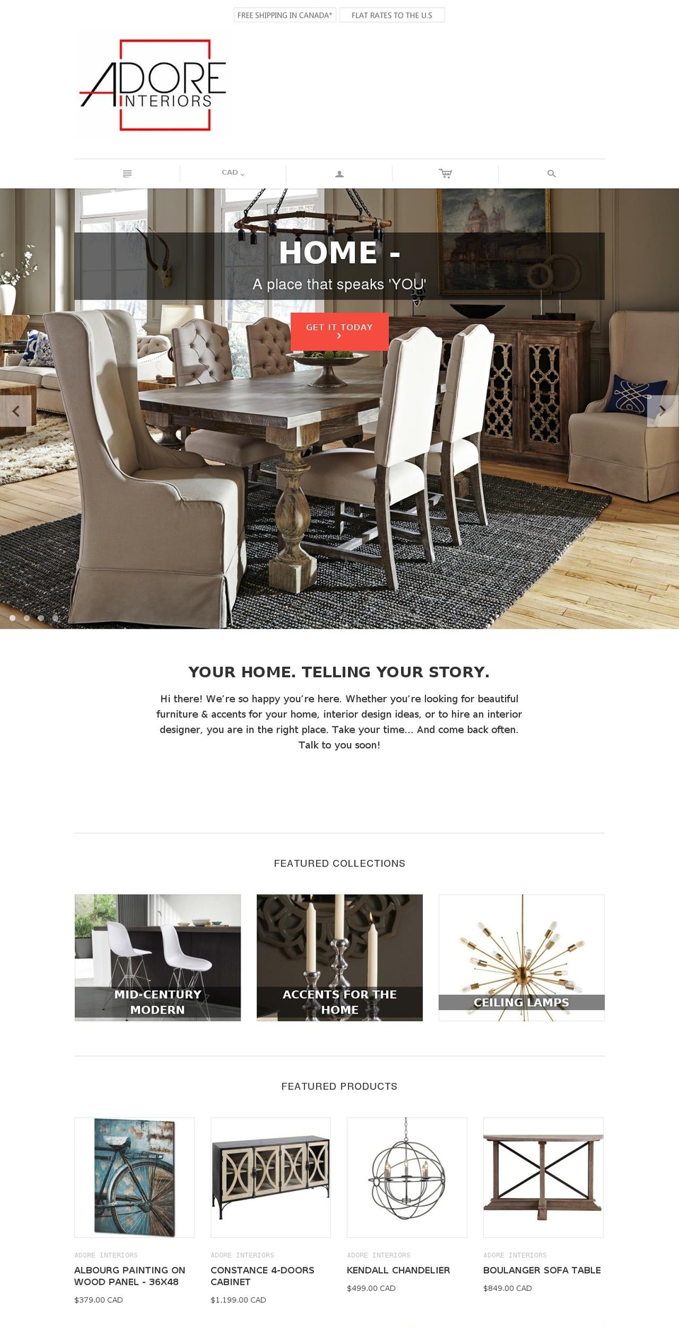 adoreinteriors.com shopify website screenshot