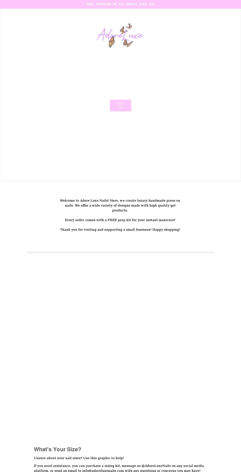 adoreluxenails.com shopify website screenshot