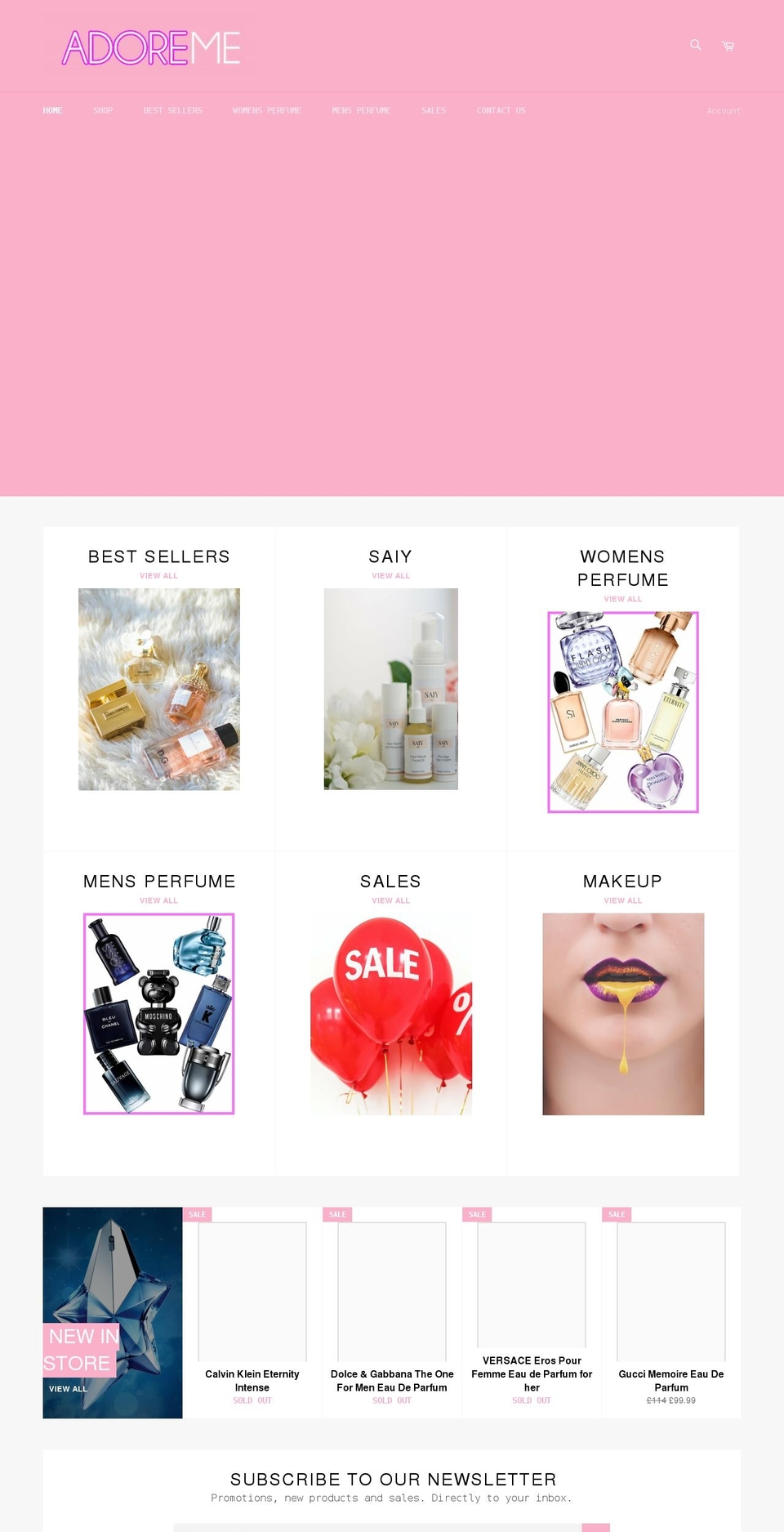 adoremefragrances.co.uk shopify website screenshot