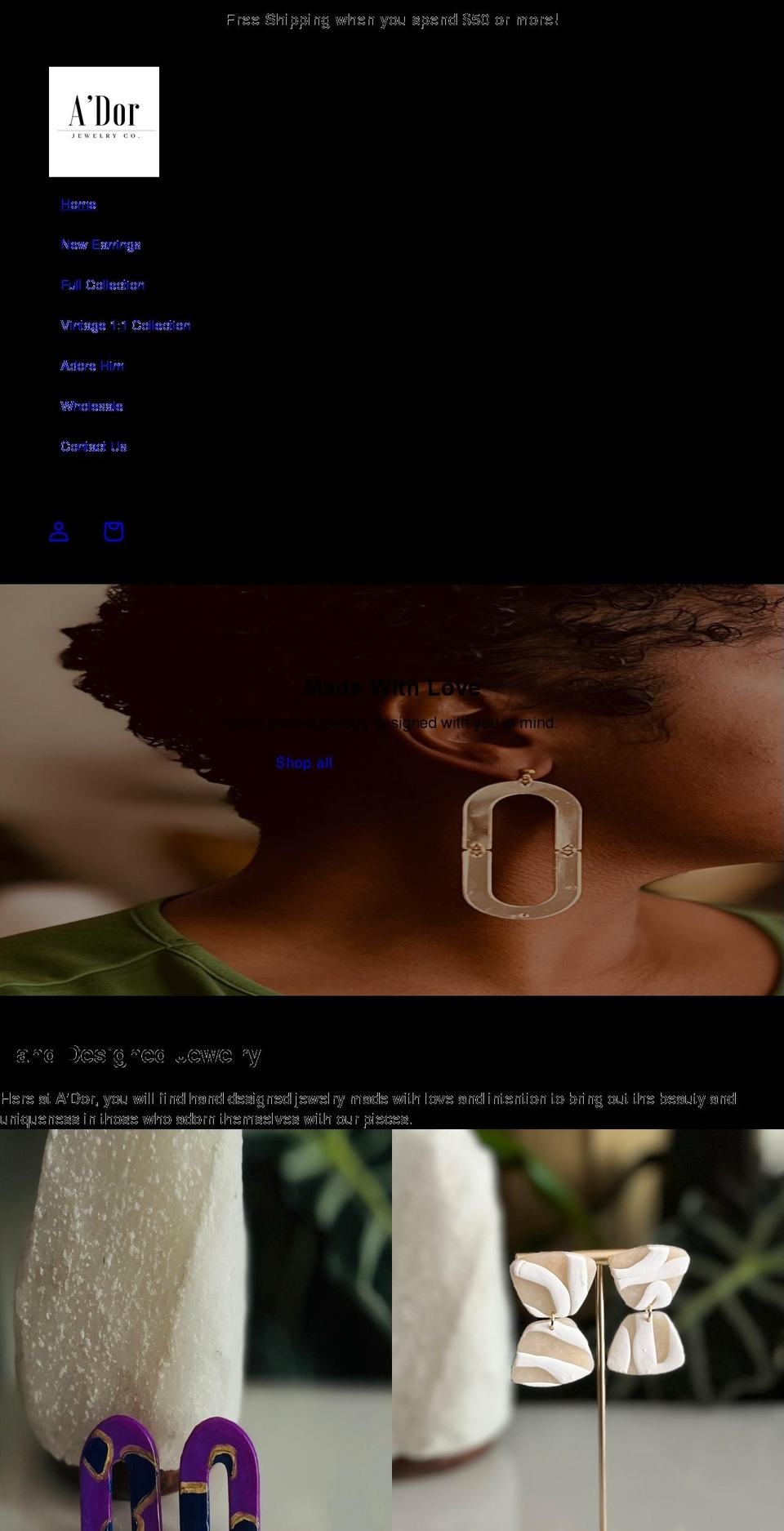 adorjewelryco.com shopify website screenshot