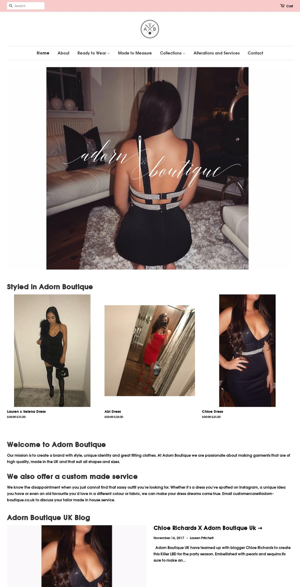 adorn-boutique.co.uk shopify website screenshot