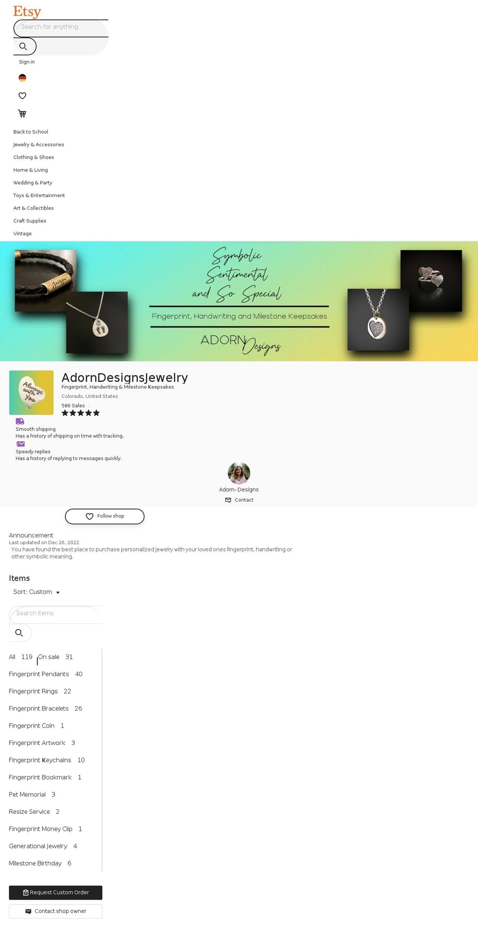adorn-designs.com — Shopify storefront screenshot