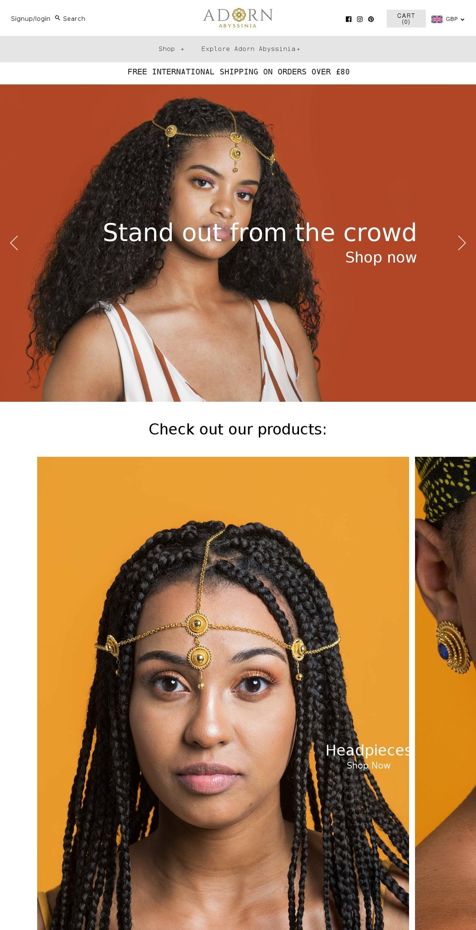 adornabyssinia.com — Shopify storefront screenshot
