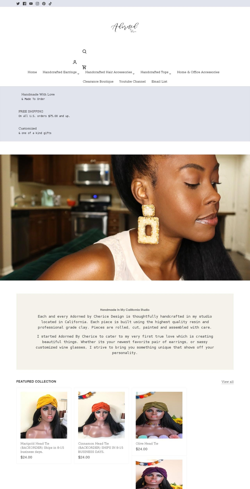 adornedbycherice.com shopify website screenshot