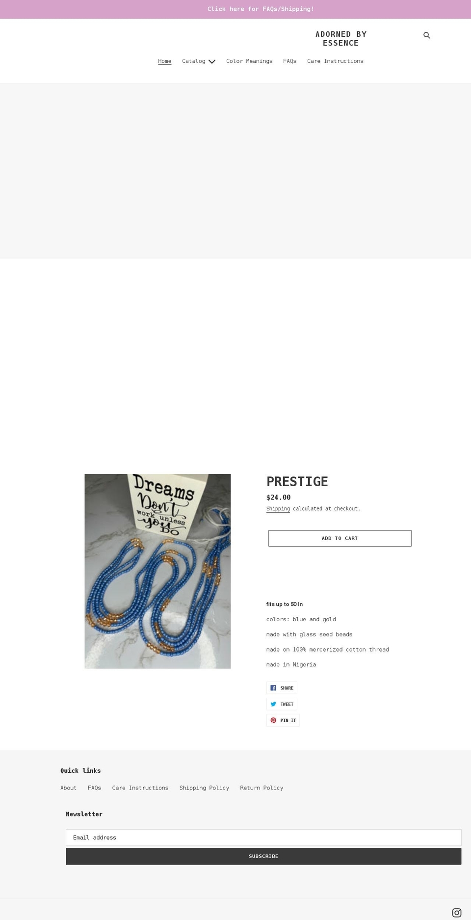 adornedbyessence.com shopify website screenshot