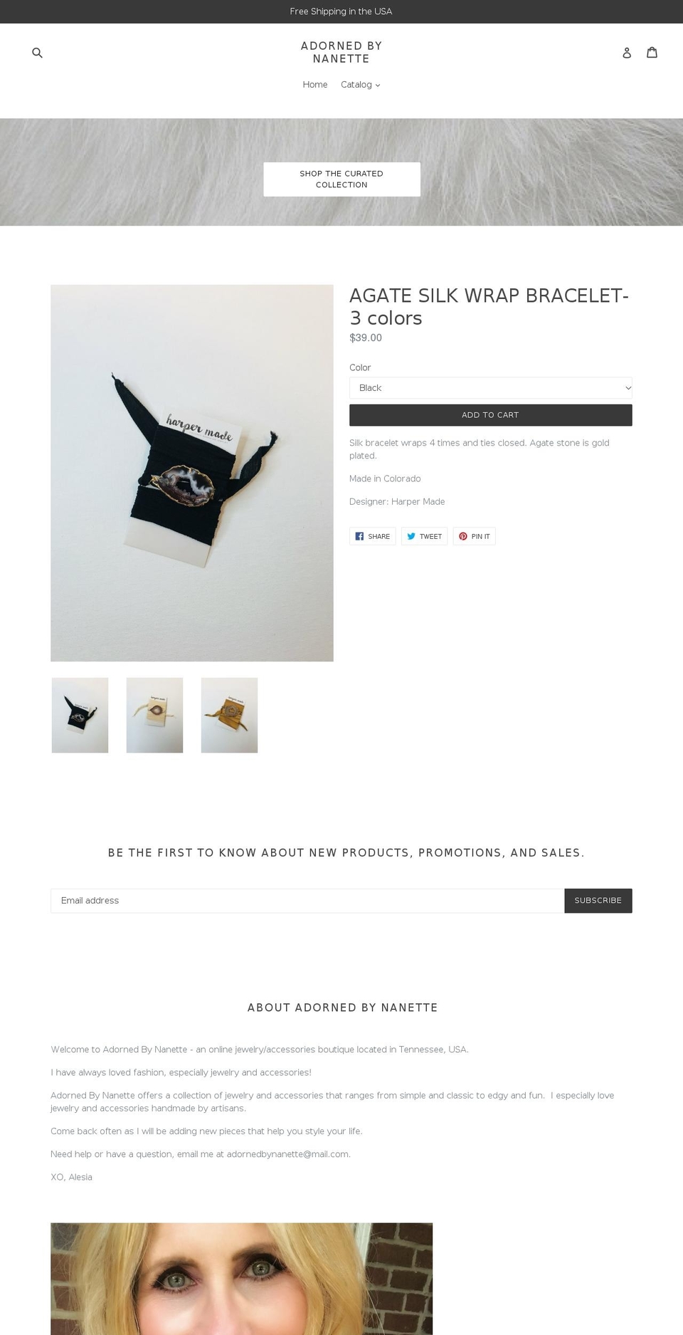 Sterling Shopify theme site example adornedbynanette.com