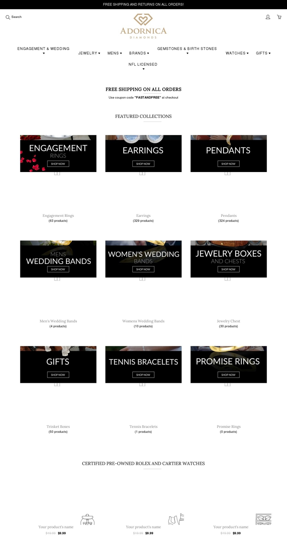 adornicadiamonds.com shopify website screenshot