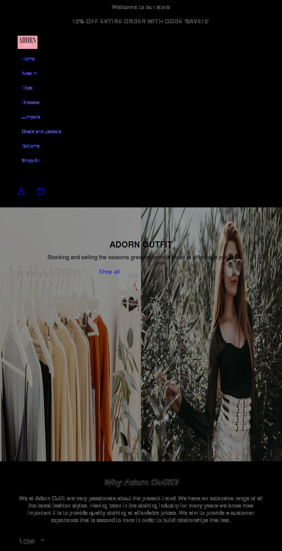 adornoutfit.co.uk shopify website screenshot