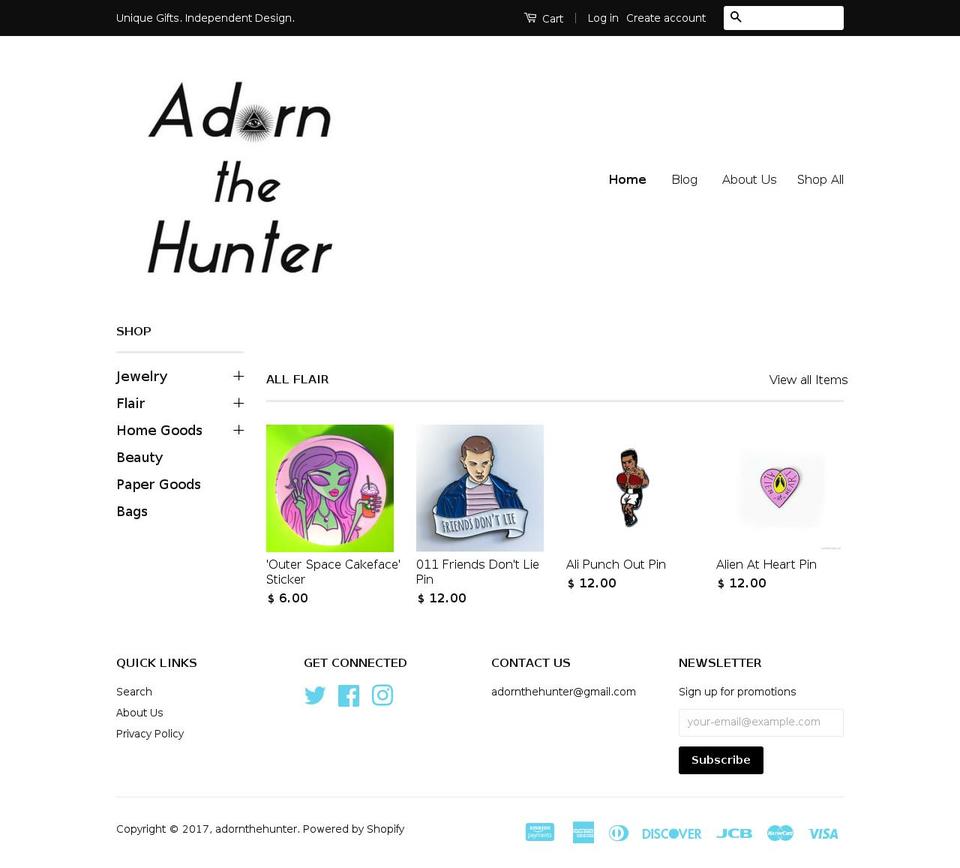 adornthehunter.com shopify website screenshot