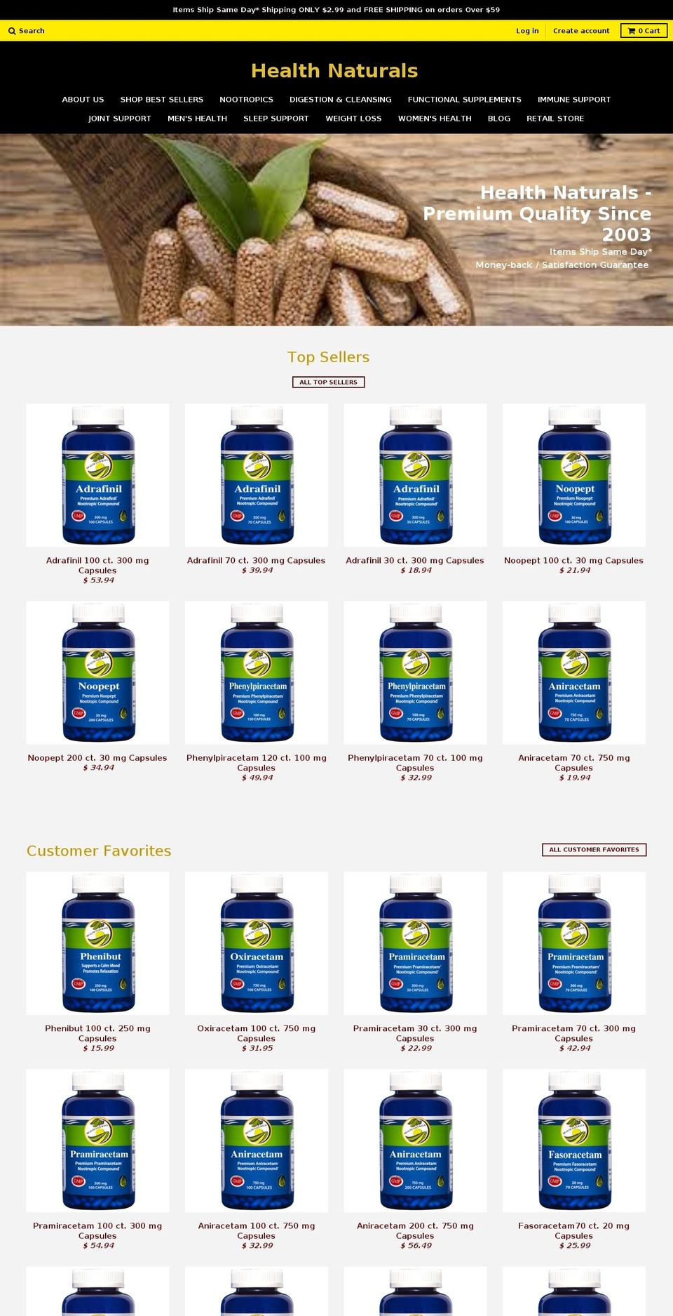adrafinilbyhealthnaturals.com — Shopify storefront screenshot