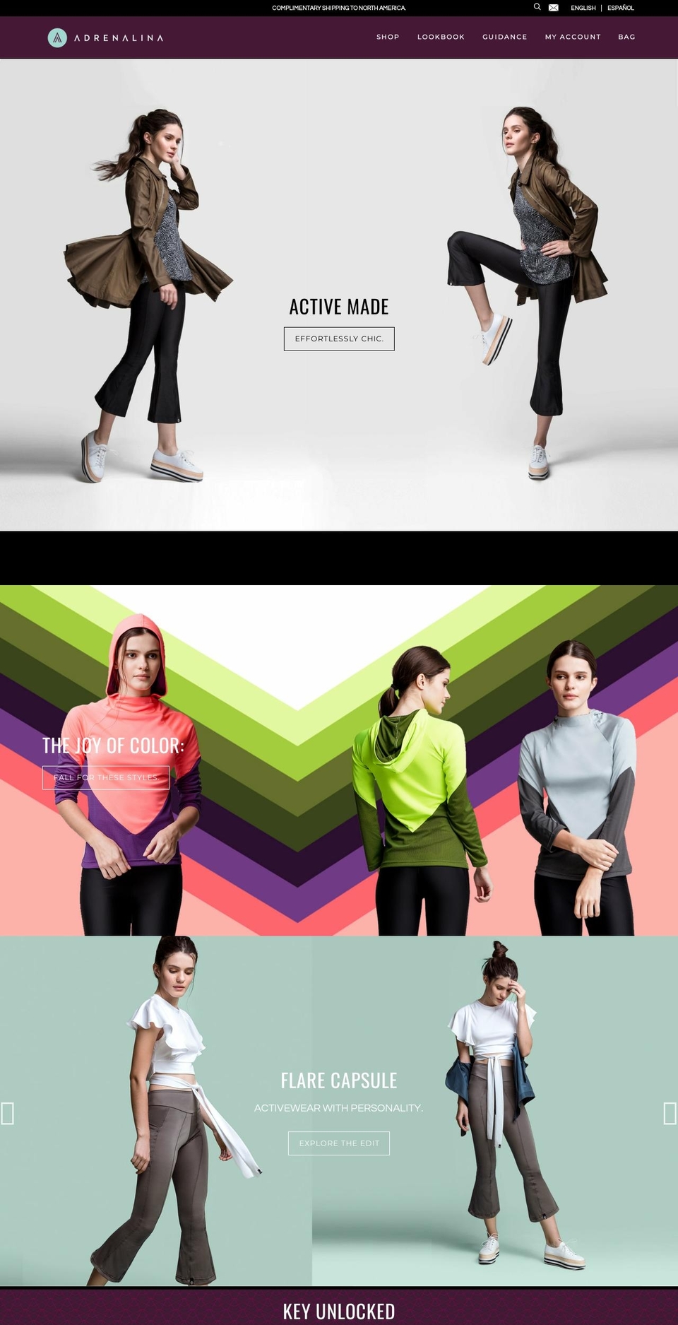 adrenalinaactivewear.com — Shopify storefront screenshot