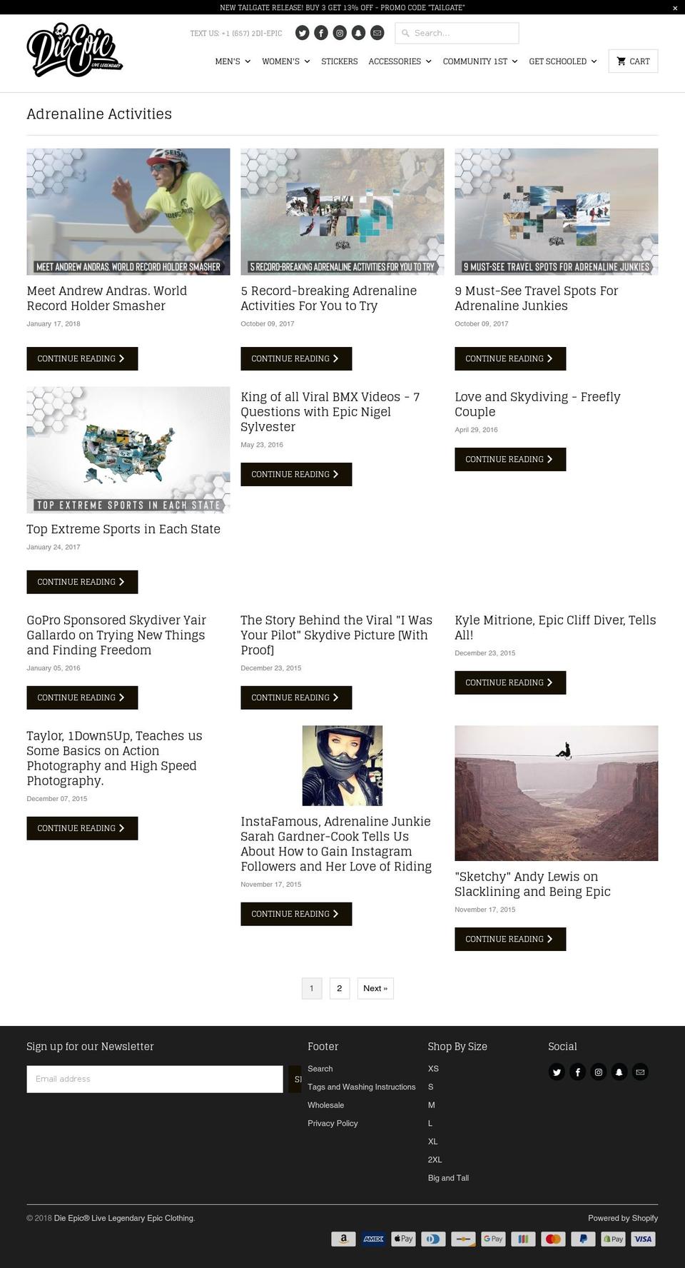 adrenalineactivities.com — Shopify storefront screenshot