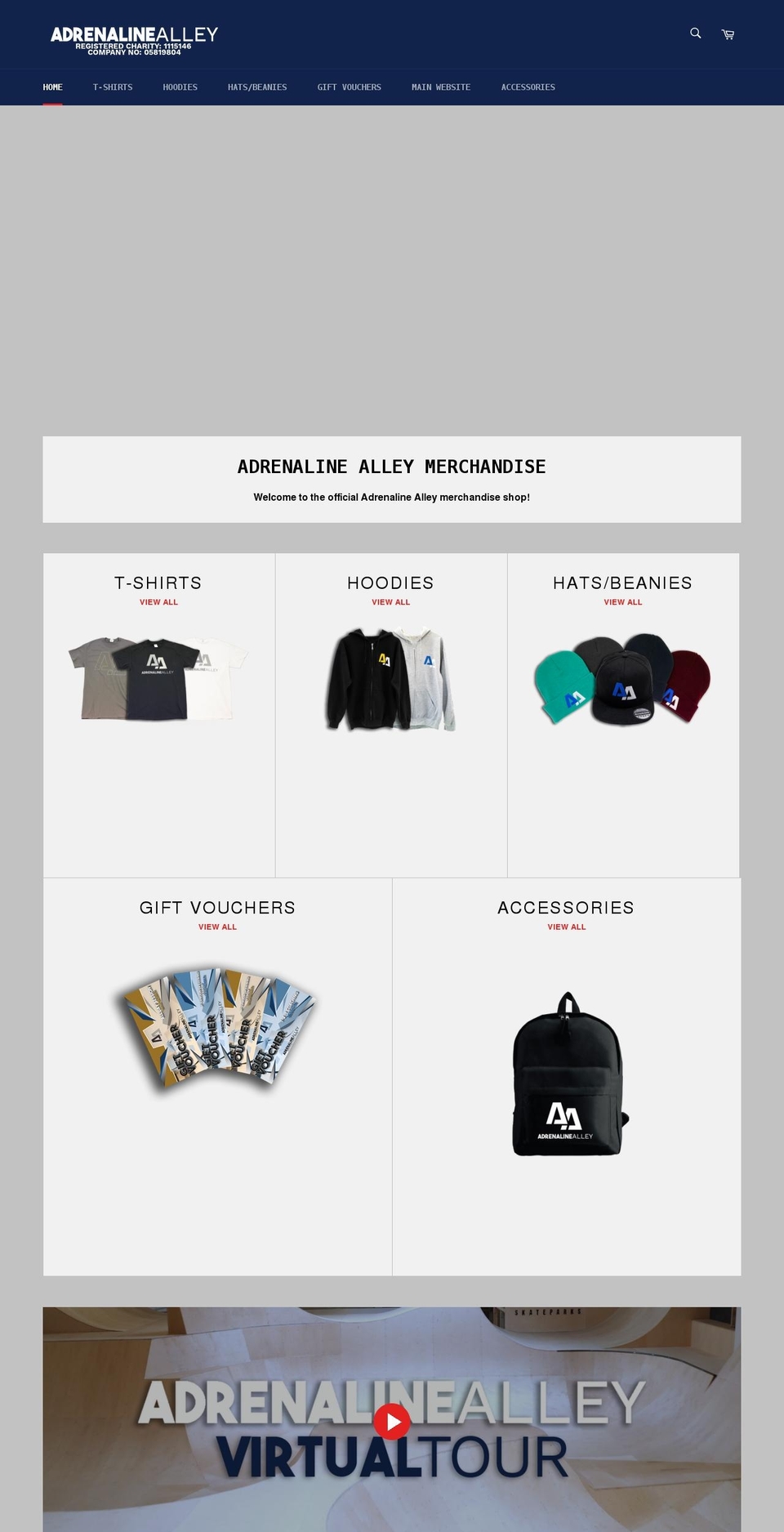 adrenalinealleyshop.myshopify.com shopify website screenshot