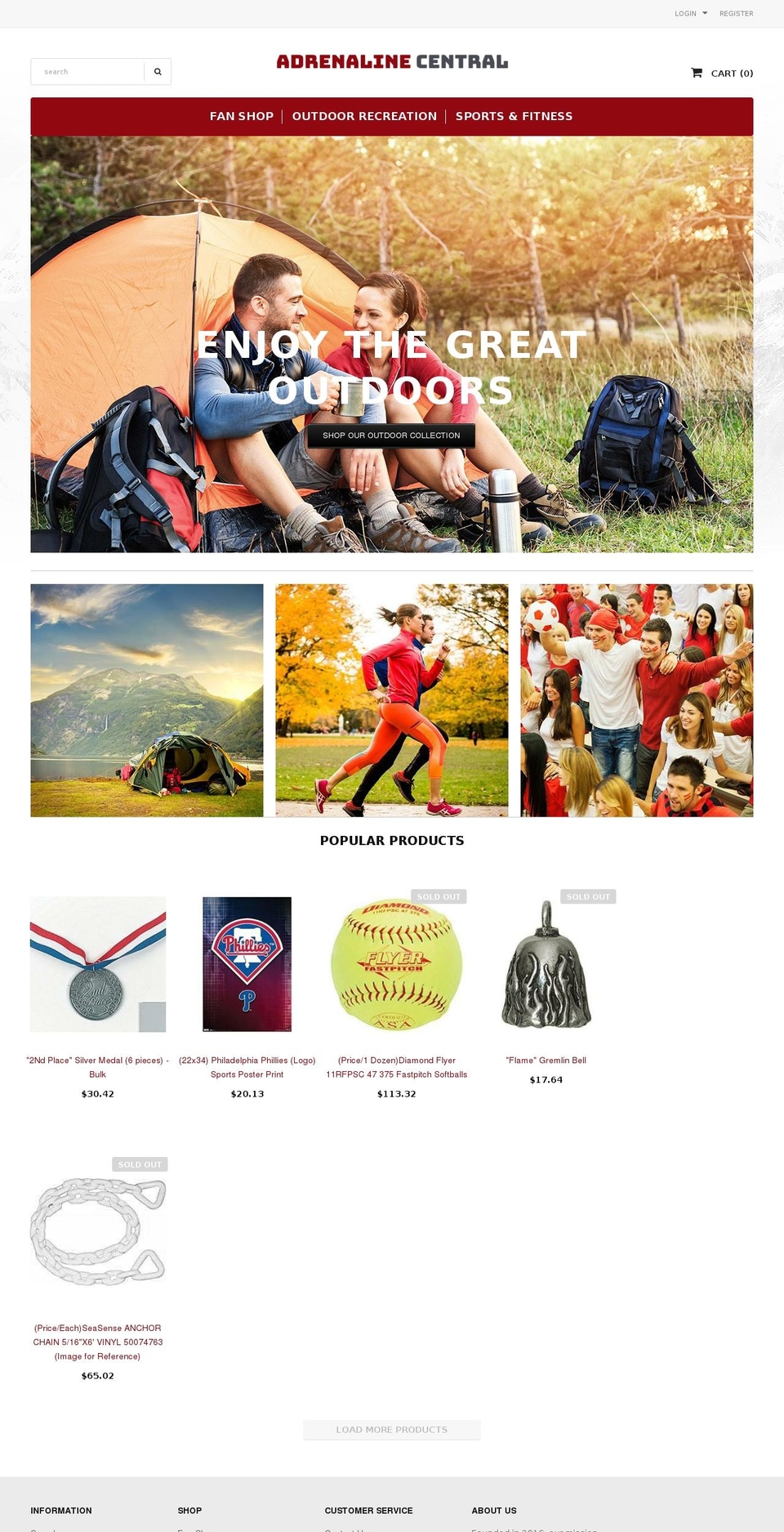 adrenalinecentral.com shopify website screenshot