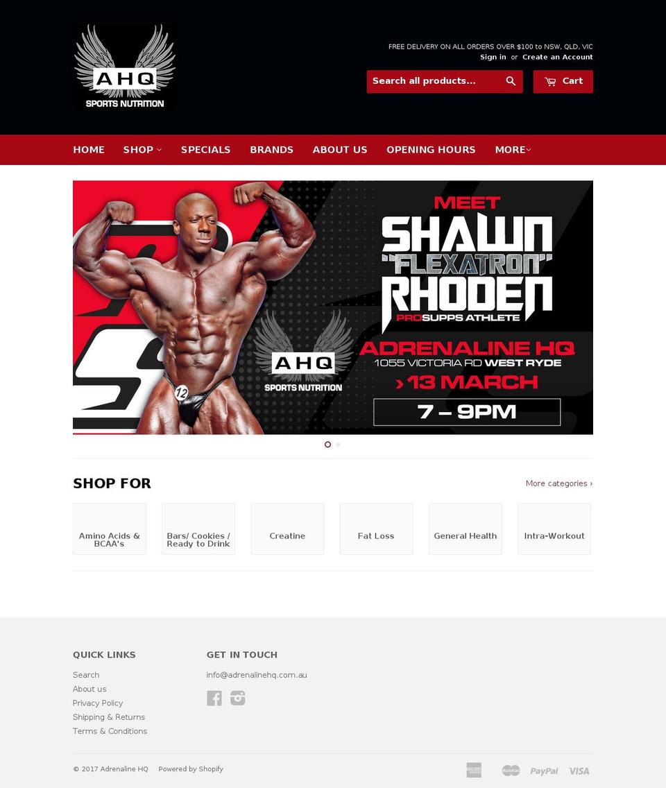 adrenalinehq.com.au shopify website screenshot