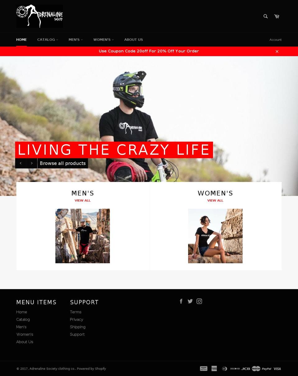 adrenalinesociety.com shopify website screenshot