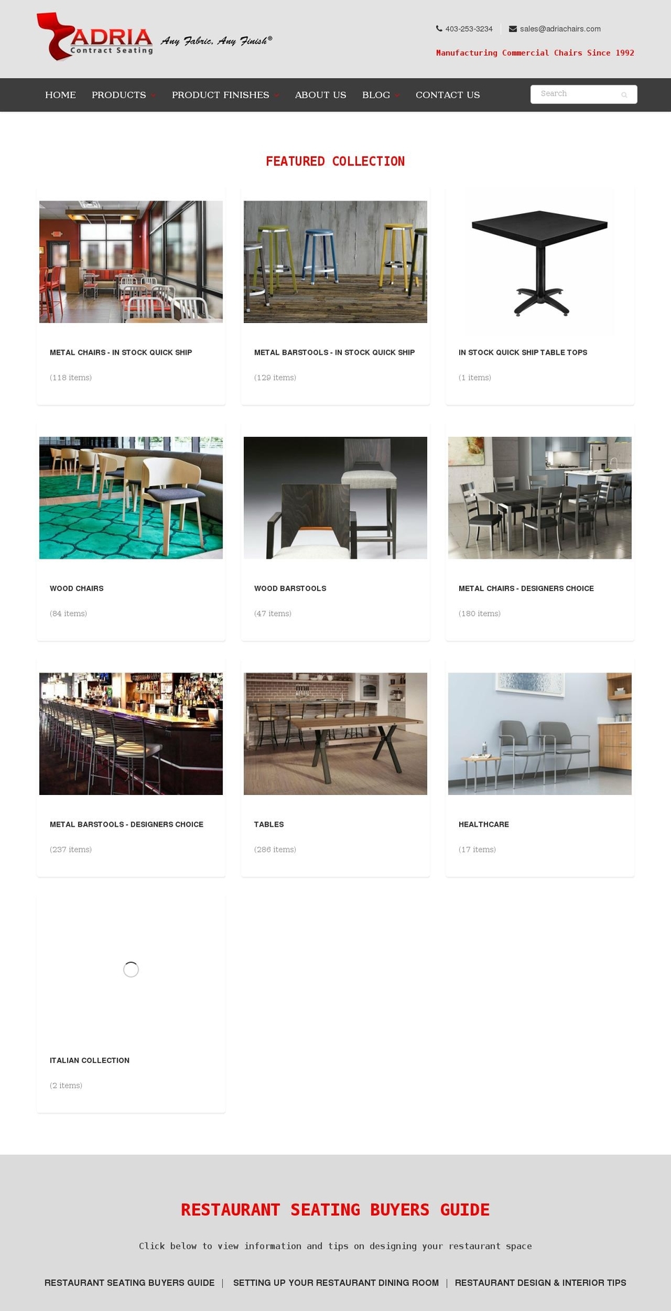 adriachairs.com shopify website screenshot