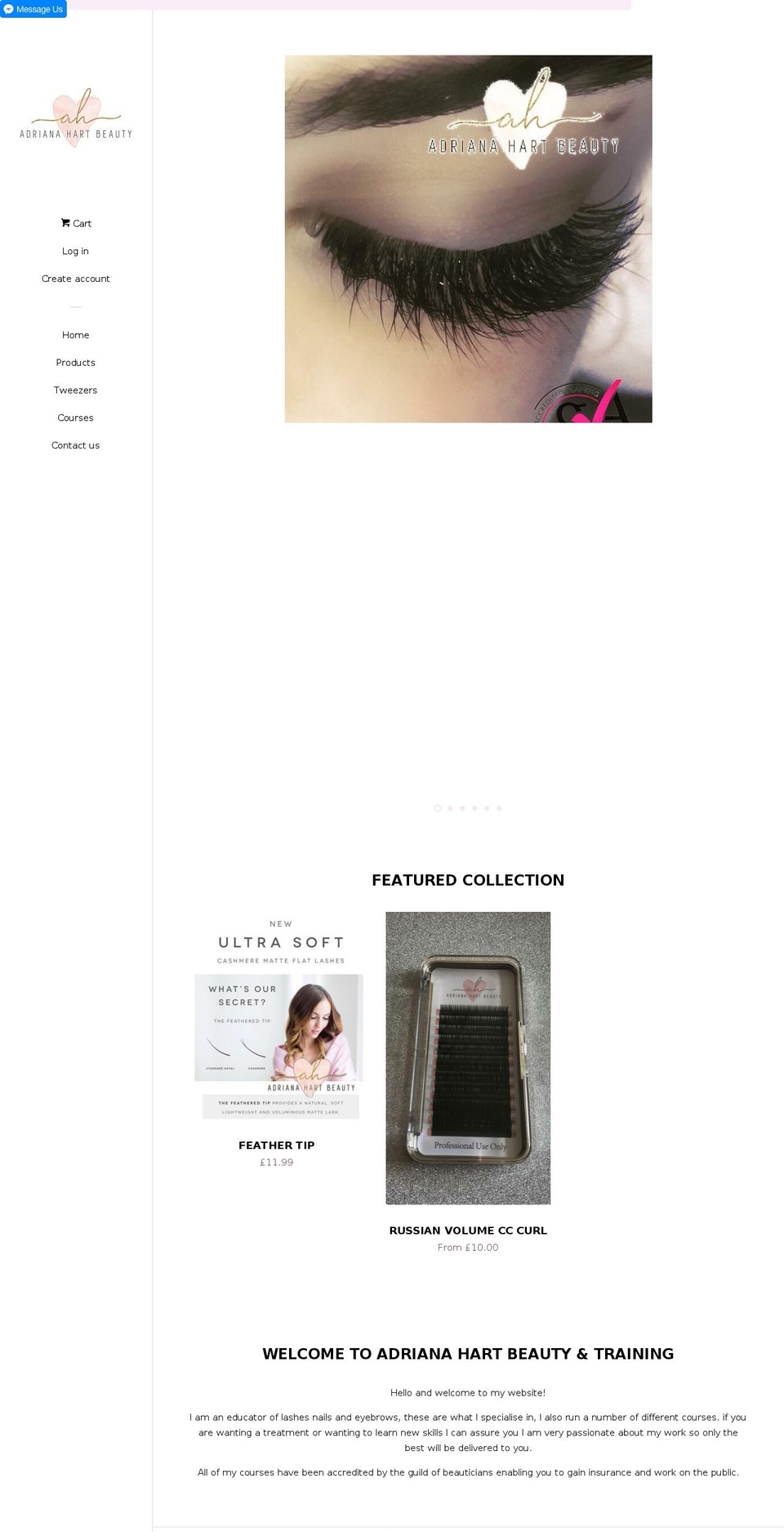 adrianahartbeauty.com — Shopify storefront screenshot