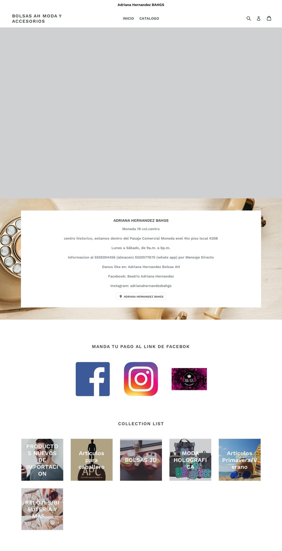 adrianahernandezbolsas.com — Shopify storefront screenshot