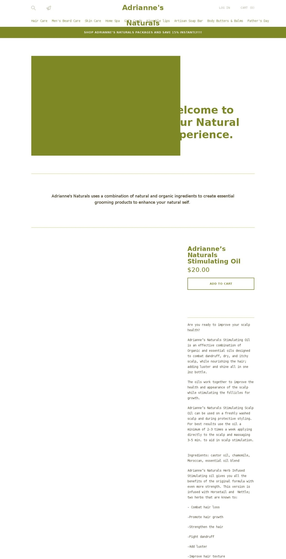 adriannesnaturals.com shopify website screenshot