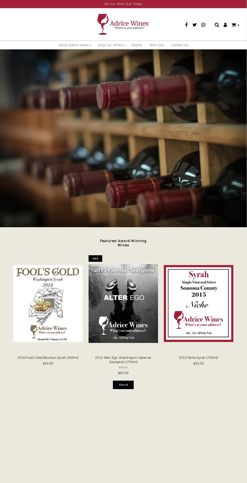 Adrice Shopify theme site example adricewines.wine