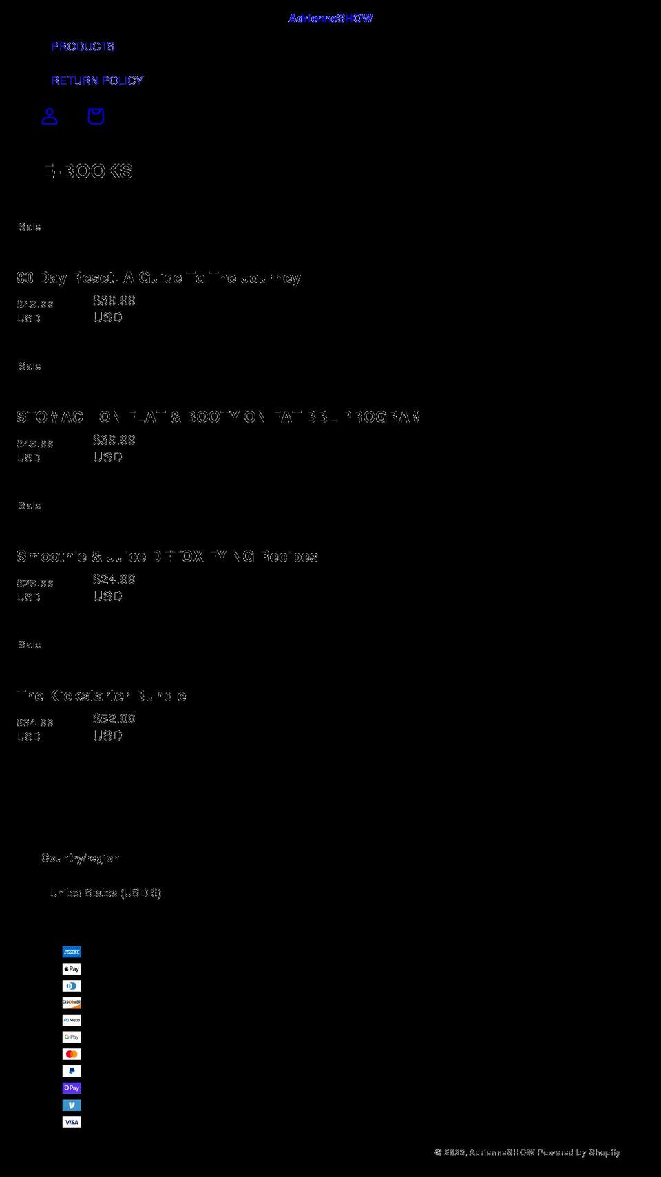 adrienneshow.com shopify website screenshot