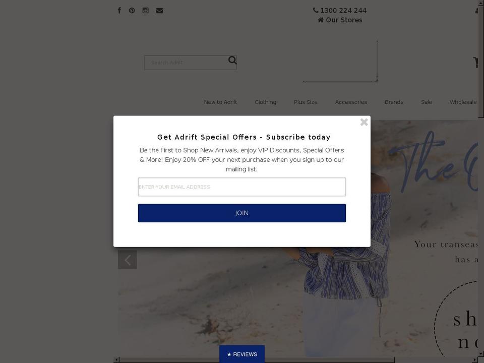 adrift.net.au shopify website screenshot