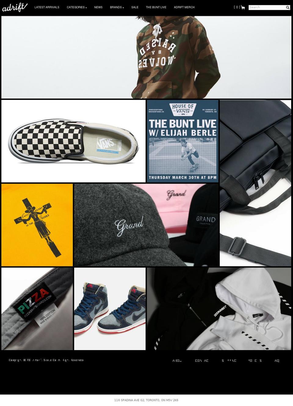 adriftonline.com shopify website screenshot