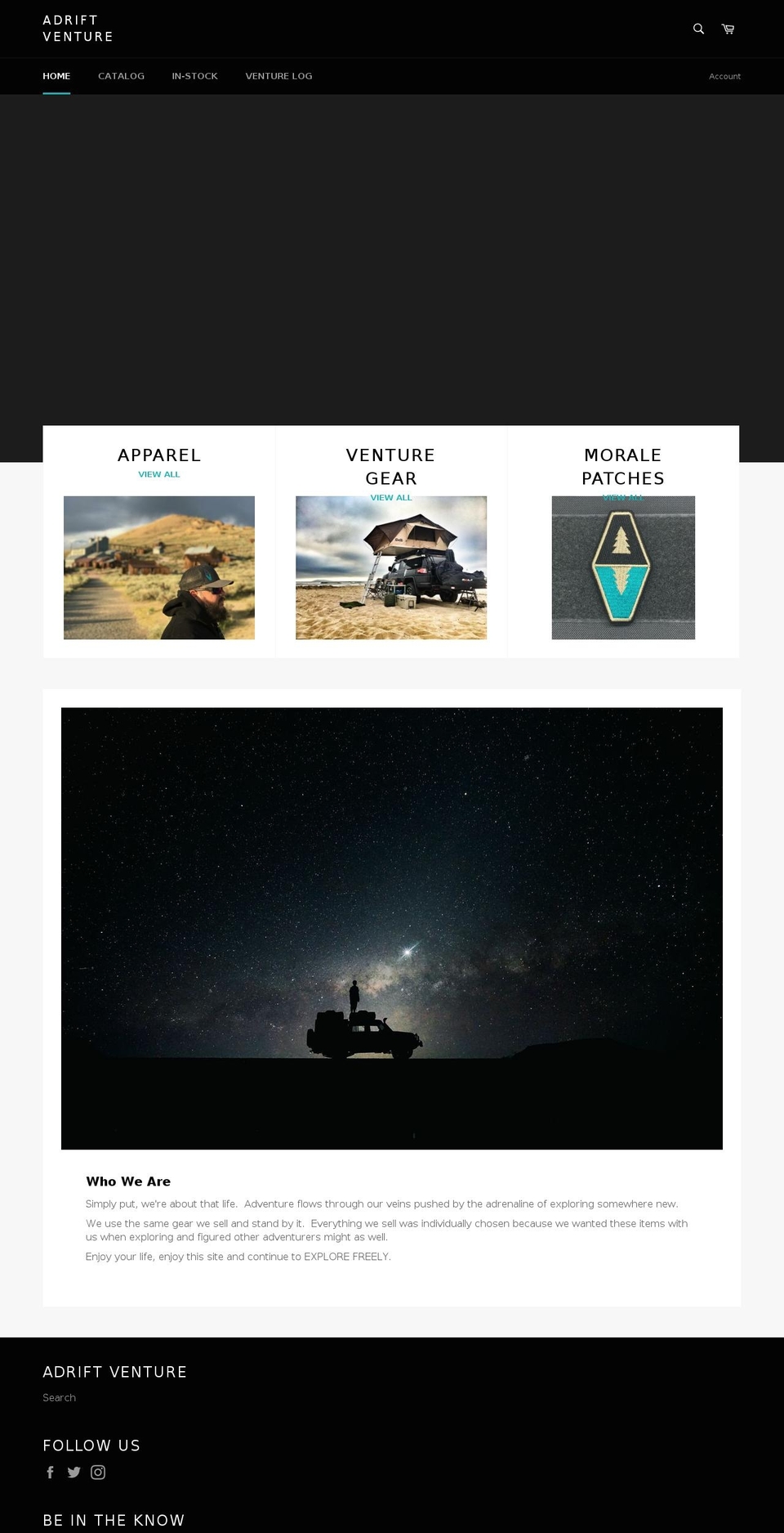 adriftventure.com — Shopify storefront screenshot